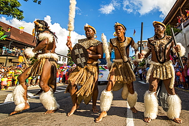 Street parade in the International Carnival Seychelles, in Victoria, Mahe, Republic of Seychelles, Indian Ocean, Africa