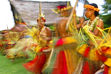 Yapese dancers performing the traditional bamboo stick dance, Yap, Micronesia, Pacific