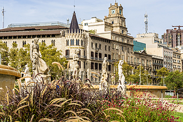 Buildings around Catalonia Square (Placa de Catalunya), Barcelona, Catalonia, Spain, Europe