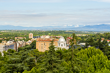 Panoramic view of Madrid from the walls outside the Almudena Cathedral, Madrid, Spain, Europe