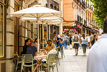 Typical street cafe in central Madrid, Spain, Europe