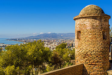 The Alcazaba and Castle of Gibralfaro on Mount Malaga above the old town, Malaga, Costa del Sol, Andalusia, Spain, Europe