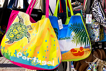 Souvenir bags in old town, albufeira, faro, district, algarve, portugal, europe.