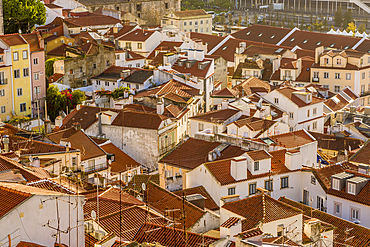 Skyline of Alfama district overlooking the Tagus River, Alfama district, Lisbon, Portugal.
