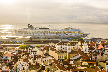 Main cruise terminal and docks, Alfama district,, Lisbon, Portugal.