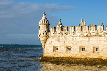 Belem Tower or Tower of Saint Vincent on the banks of the Tagus River, Lisbon, Portugal.