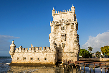 Belem Tower or Tower of Saint Vincent on the banks of the Tagus River, Lisbon, Portugal.