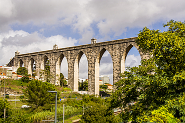 Aguas Livres Aqueduct or Aqueduct of the Free Waters, Alcantara valley, Lisbon, Portugal.