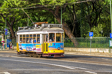 Iconic trams public transit, Lisbon, Portugal.