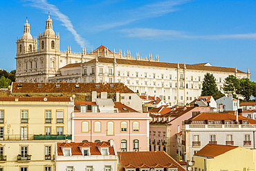Skyline with Monastery of St. Vincent or Monastery of Sao Vicente de Fora on the hill, Alfama district, Lisbon, Portugal.