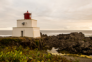 Amphitrite Point Lighthouse, Ucluelet, Vancouver Island, British Columbia, Canada.