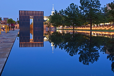 Reflecting Pool and The Gates of Time at the Oklahoma City National Memorial, Oklahoma City, Oklahoma, United States of America, North America