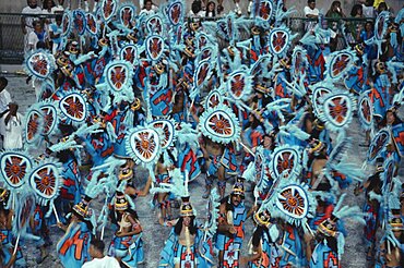 BRAZIL  Rio de Janeiro Carnival procession of dancers dressed in feathered costumes Brasil