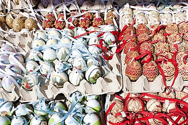 Austria, Vienna, Trays of hand-painted and hand decorated egg shells to celebrate Easter at the Schonbrunn Palace.