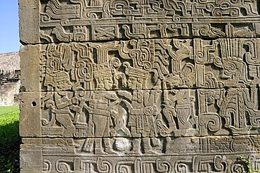 Mexico, Veracruz, Papantla, El Tajin archaeological site Relief carvings on wall of Juegos de Pelota Sur.