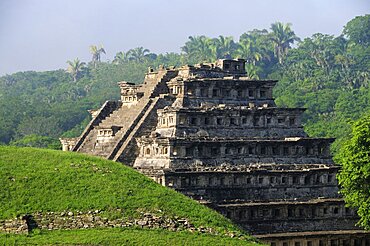 Mexico, Veracruz, Papantla, El Tajin archaeological site Pyramide de los Nichos from the Juaegos de Pelota Norte.