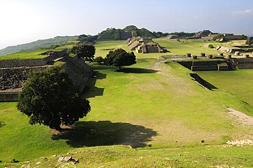 Mexico, Oaxaca, Monte Alban, Site view onto the ball court or Juegos de Pelota.