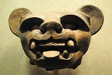 Mexico, Federal District, Mexico City, Museo Nacional de Antropologia Vase 200 BC-500 AD in the form of an animal head.