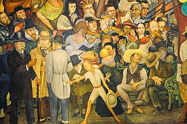 Mexico,  Federal District, Mexico City, Detail of the mural Dream of a Sunday Afternoon in the Alameda by Diego Rivera in the Museo Mural Diego Rivera.