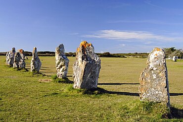 France, Brittany, Lagatjar, Alignment de Lagatjar standing stones near Cameret-sur-Mer.