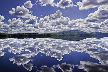 Ireland, County Sligo, Lough Gill , Calm reflection of clouds in the water.