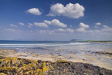 Ireland, County Sligo , Aughris Head , Beach looking north with Ben Bulben and Knocknarea.