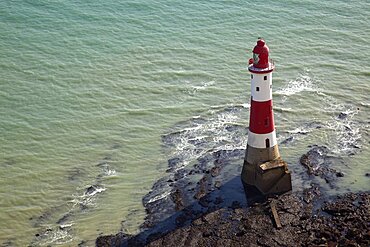 England, East Sussex, Beachy Head, Lighthouse seen from the cliff top.