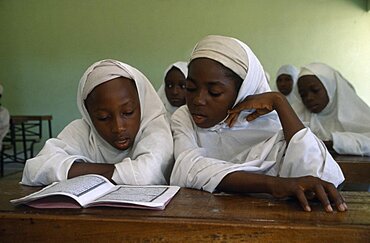 NIGERIA  Kano Muslim girls in a primary school African Islam Kids Learning Lessons Moslem Nigerian Religion Religious Muslims Islam Islamic Teaching Western Africa