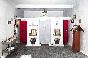 Albania, near Dhermi, Interior of a small village Greek Orthodox church.