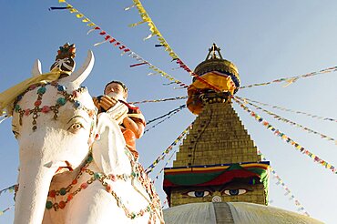 Nepal, Kathmandu, Boudnath Tibetan Buddhist Temple.