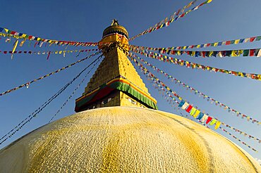 Nepal, Kathmandu, Boudnath Tibetan Buddhist Temple.