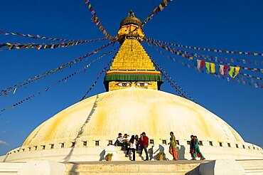 Nepal, Kathmandu, Boudnath Tibetan Buddhist Temple.