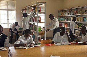 Uganda, Kabarole District, Student teachers in the library at Fort Portal Teacher Training College.