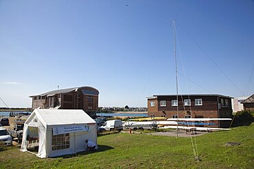 Leisure, Amateur, Radio, England West Sussex Shoreham-by-Sea Ham Radio tent set up in the grounds of the RNLI station.