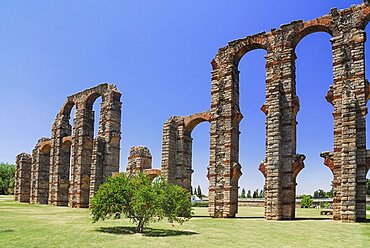 Spain, Extremadura, Merida, Los Milagros Aqueduct built by the Romans in the first century BC.