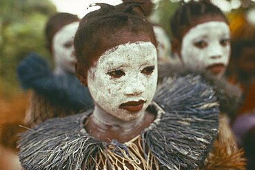 SIERRA LEONE  Initiation Ceremony Portrait of girl initiate with white painted face.