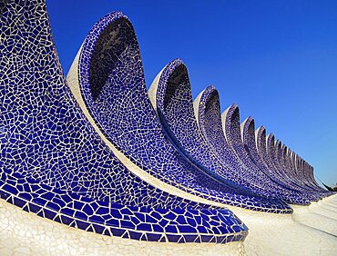 Spain, Valencia Province, Valencia, Spain, Valencia Province, Valencia, La Ciudad de las Artes y las Ciencias, City of Arts and Sciences, Arches of the Umbracle sculpture garden.