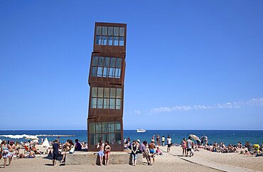 Spain, Catalonia, Barcelona, Playa de St Sebastia, Modern sculpture Homentage a la Barceloneta by Rebecca Horn.