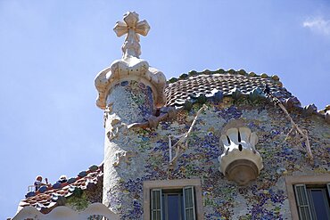 Spain, Catalonia, Barcelona, Exterior of Casa Batllo on Passeig de Gracia, designed by Antoni Gaudi.