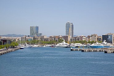 Spain, Catalonia, Barcelona, View across Port de la Pau in the harbour.