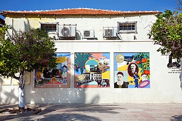 Israel, Tel Aviv, Historic Murals at the Suzanne Dellal Centre.