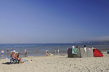 England, Dorset, Studland Bay, Knoll Beach with view towards Old Harry Rocks.