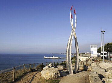 England, Dorset, Bournemouth, Red Arrows Memorial on East Cliff above the beach.