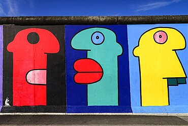 Germany, Berlin, The East Side Gallery, a 1.3 km long section of the Berlin Wall, Mural called Homage to the Young Generation by Thierry Noir.