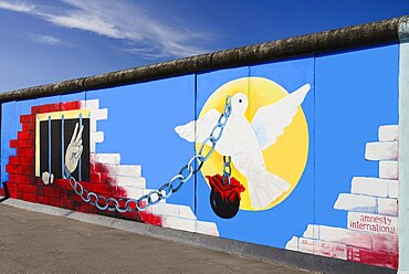 Germany, Berlin, The East Side Gallery, a 1.3 km long section of the Berlin Wall.