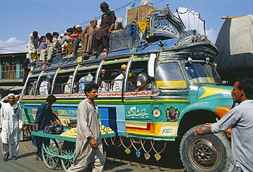 PAKISTAN  Transport Crowded colourful bus in Khwakakhela Swat area.  Colorful