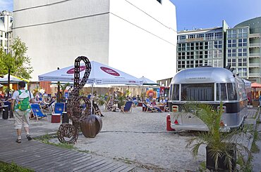 Germany, Berlin, Mitte, Charlies Beach Bar on Friedrichstrasse next to Checkpoint Charlie.