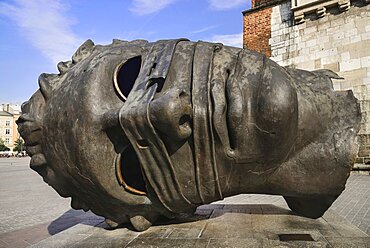 Poland, Krakow, Rynek Glowny or Main Market Square, Sculpture known as Eros Bendato or Eros Bound.