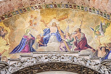 Italy, Venice, St Mark's Basilica, The Last Judgement over the main portal of the western facade.