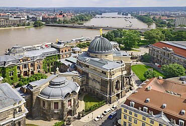 Germany, Saxony, Dresden, View of  the Albertinum Modern Art Gallery and the River Elbe from the dome of Frauenkirche.